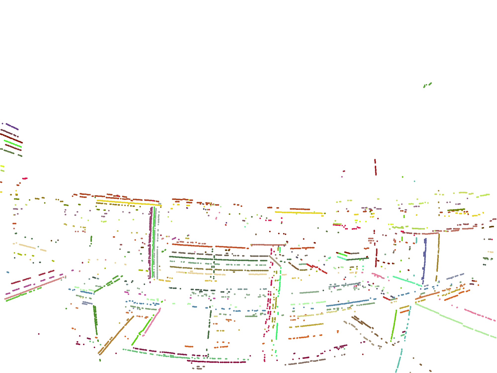 An image of the Chicago skyline distorted by a wide angle lens and then with line segments detected by a Hough transform based algorithm.